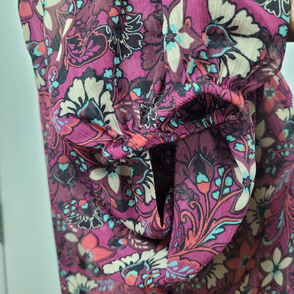 Hollister Floral Sheer Chiffon Boho Blouse Size Small Long Sleeve Peasant Top - Picture 7 of 8